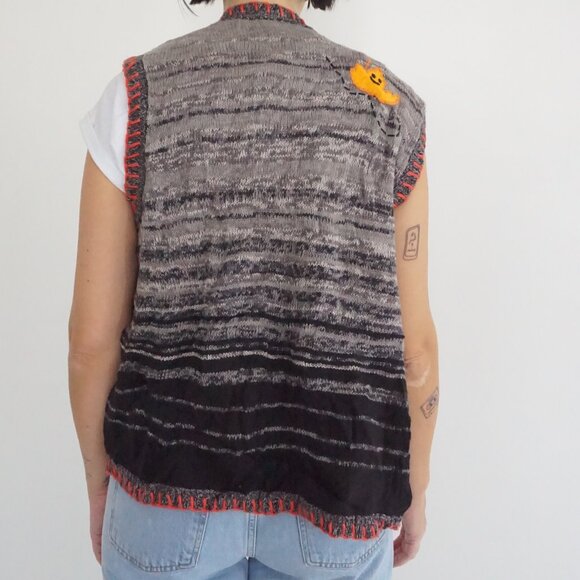 Vintage Tiara Gray Halloween Ghost Pumpkin Sequin Spooky Knit Sweater Vest L - Picture 2 of 9